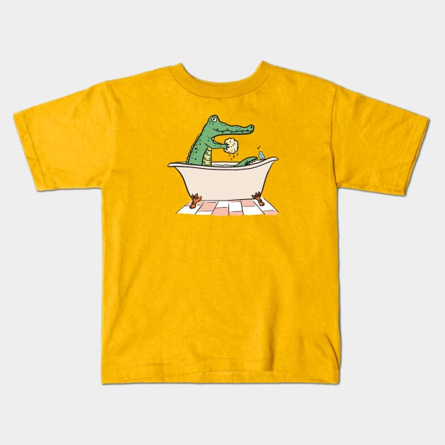 Crocodile Bathtime Kids T-Shirt by Das Brooklyn